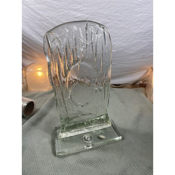 Murano Pedestal Clear Art Glass Bubbles Sculpture Made in Italy